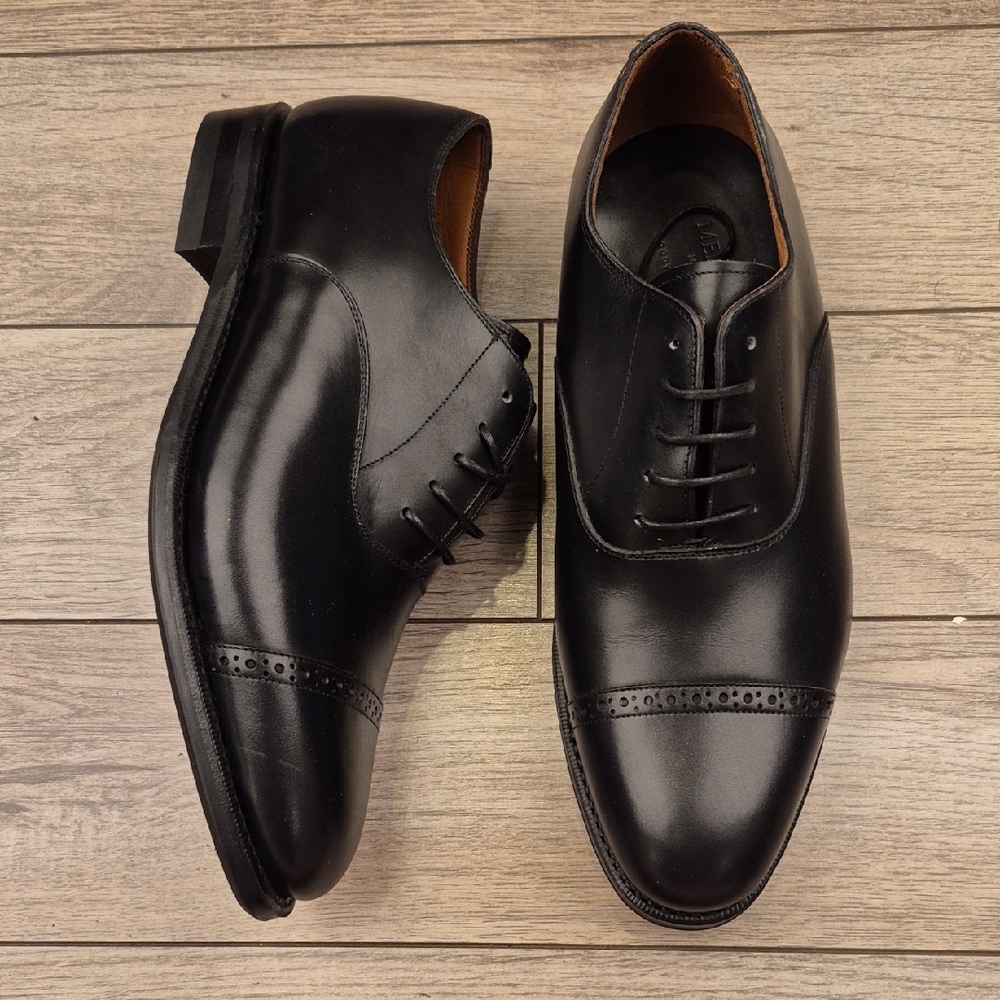MEERMIN Mallorca Black Leather Goodyear Welted Sz 7 Mens Cap Toe Dress Shoes NEW